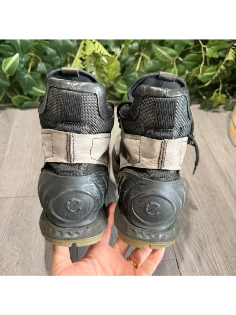 Ecco Exostrike Hydromax Hiking Ankle Boots Mens 12 Gray Leather Yak Lace Up